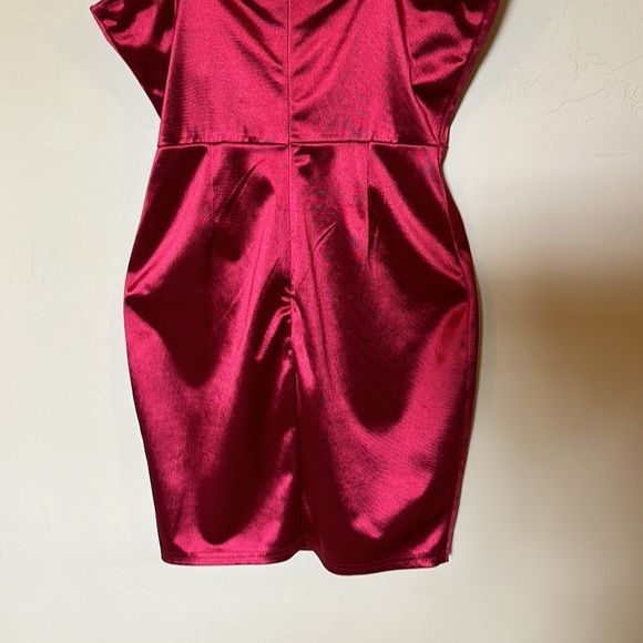 Red satin mini dress corset front ties padded bra adjustable straps ruched Sz S - Picture 12 of 14